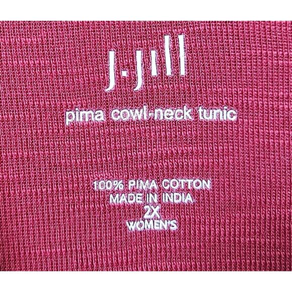 J JILL Plus 2X Tunic Top Red Heathered Cowl Neck Long Sleeve Pima Cotton 50" - Picture 3 of 7